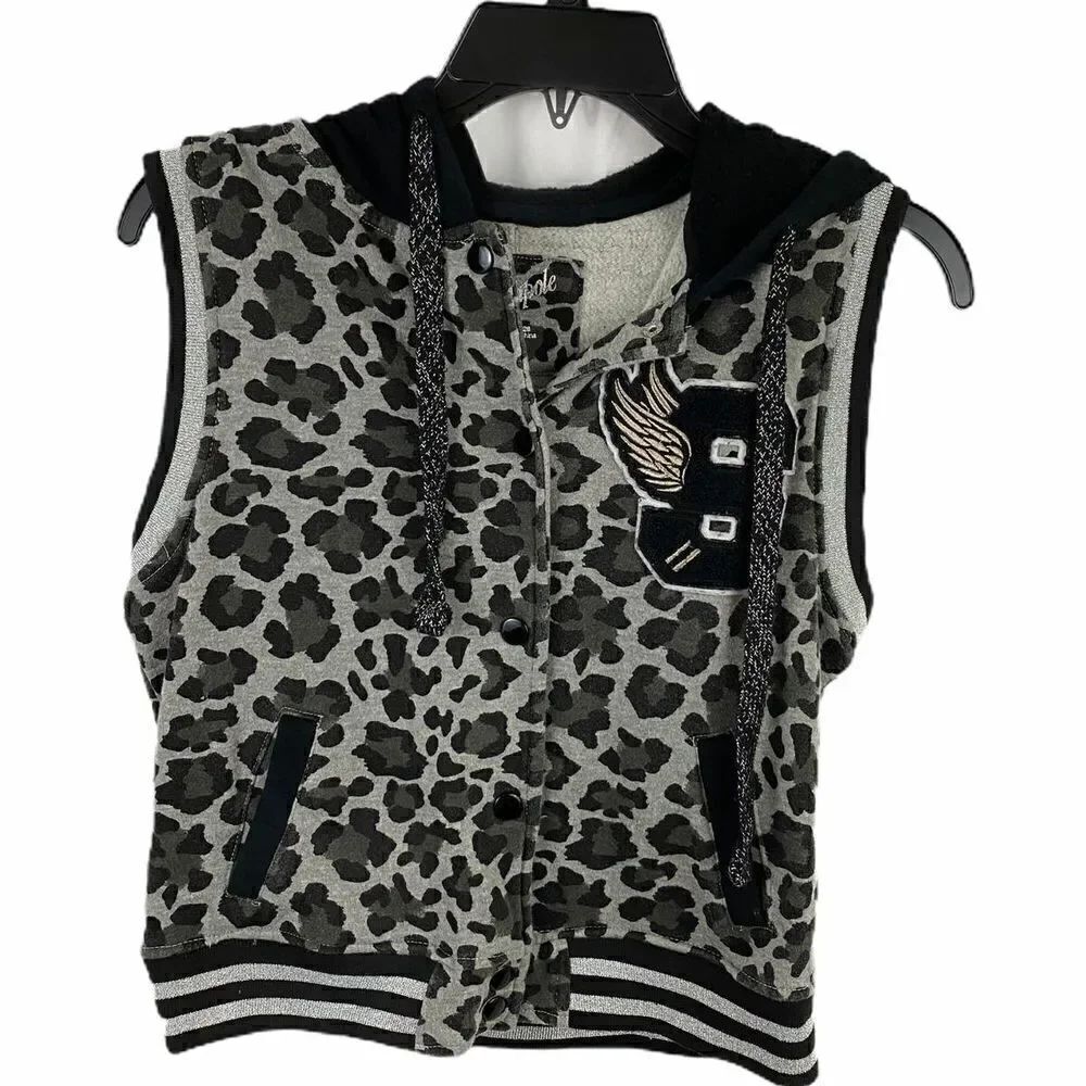 Southpole Animal Print Sleeveless Hoodie Vest